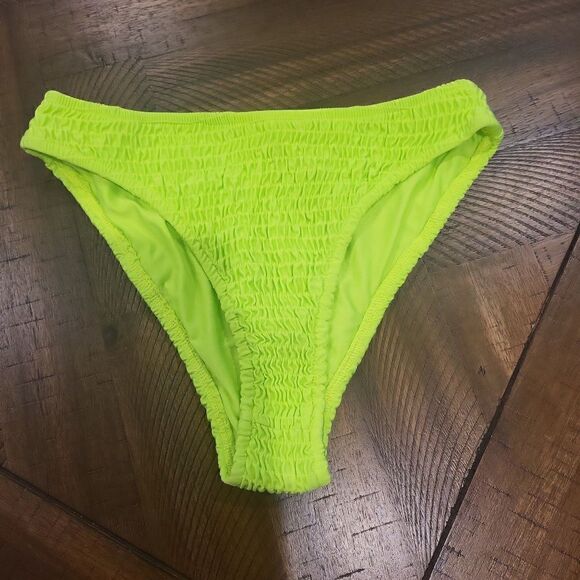 NWT! Lime Green Rouched High Cut Bikini Bottom Small - Picture 1 of 4